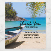 美しい熱帯ビーチとボート ワインラベル (シングルラベル)