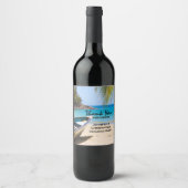 美しい熱帯ビーチとボート ワインラベル (正面)