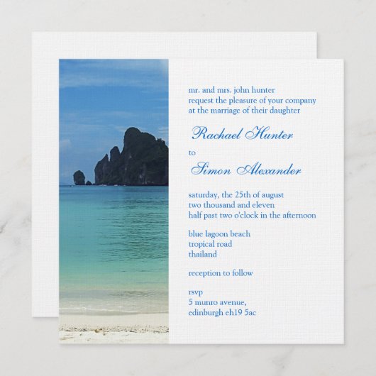 美しい熱帯ビーチ結婚式の招待2 招待状 (正面/裏面)