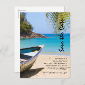 美しい熱帯ビーチ結婚式日付を保存 インビテーションポストカード (正面/裏面)