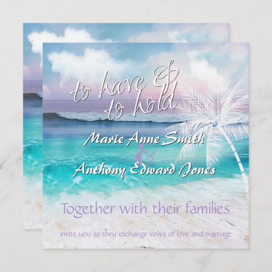 美しい熱帯海の結婚日の出 招待状 (正面/裏面)