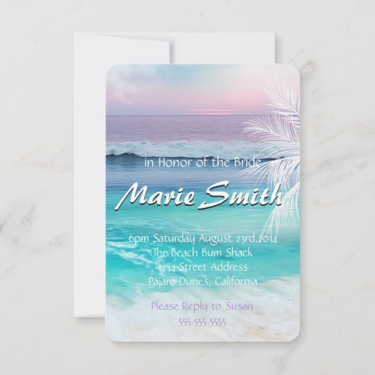 美しい熱帯海サンライズブライダルシャワー 招待状 (裏面)