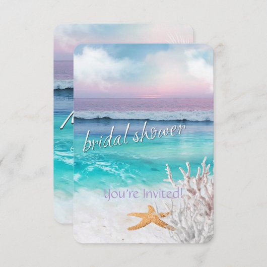 美しい熱帯海サンライズブライダルシャワー 招待状 (正面/裏面)