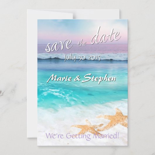 美しい熱帯海サンライズ日付を保存 マグネット招待状 (正面)