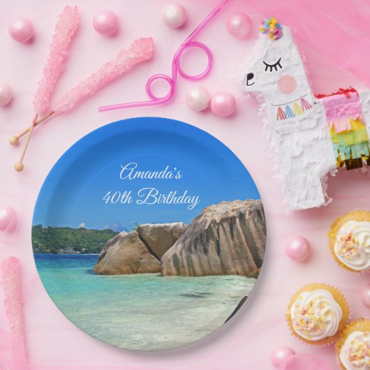美しい熱帯海ロッキーコーストライン誕生日 ペーパープレート (パーティー)