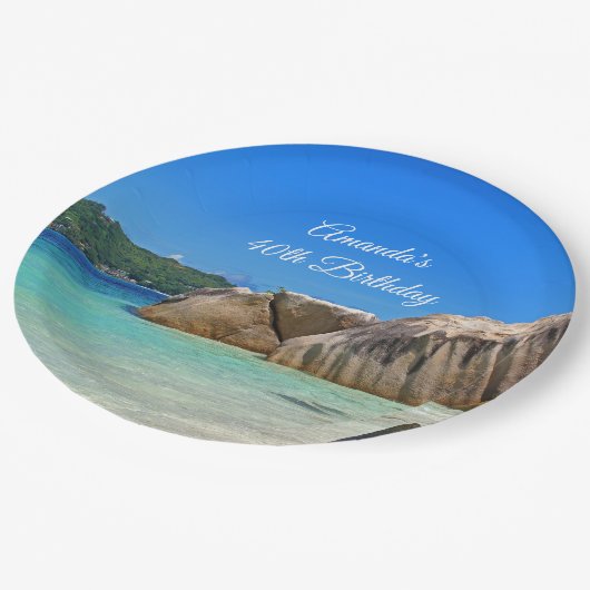 美しい熱帯海ロッキーコーストライン誕生日 ペーパープレート (アングル)