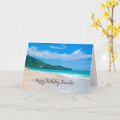 美しい熱帯海風光明媚なビーチ誕生日 カード (黄色い花)