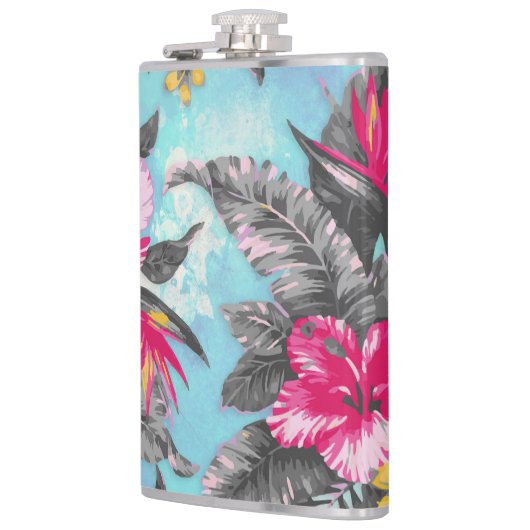 美しい熱帯絵を描フローラの水色 フラスク (左)
