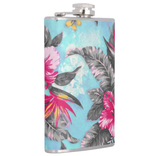 美しい熱帯絵を描フローラの水色 フラスク (右)