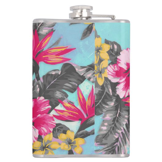 美しい熱帯絵を描フローラの水色 フラスク (裏面)