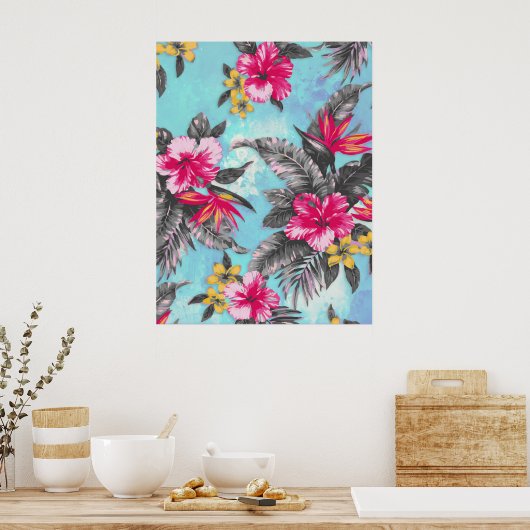 美しい熱帯絵を描フローラの水色 ポスター (キッチン)