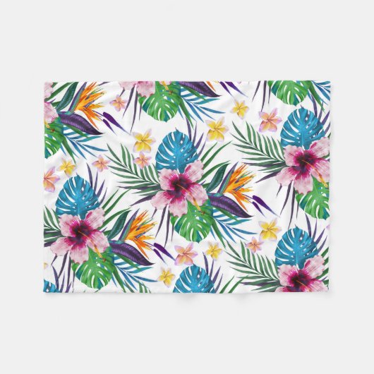 美しい熱帯絵を描フローラ水彩 フリースブランケット (正面(横))