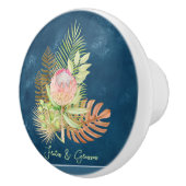 美しい熱帯花オンろうけつ染めブルーカスタム セラミックノブ (右)