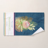 美しい熱帯花オンろうけつ染めブルーカスタム ハンドタオル (ハンドタオル)