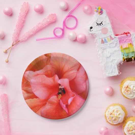 美しい熱帯花コーラルピンクオレンジパーティー ペーパープレート (パーティー)