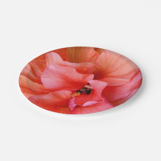 美しい熱帯花コーラルピンクオレンジパーティー ペーパープレート (アングル)