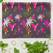 美しい熱帯葉の鳥とハミングバードのパターン キッチンタオル (折り畳み)