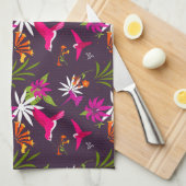 美しい熱帯葉の鳥とハミングバードのパターン キッチンタオル (四つ折り)