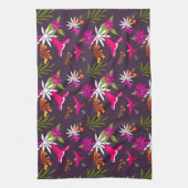 美しい熱帯葉の鳥とハミングバードのパターン キッチンタオル (縦)