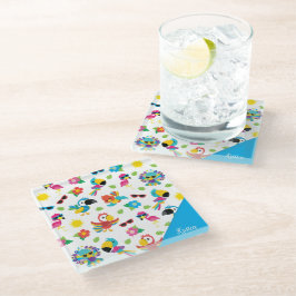 美しい熱帯鳥のパラダイスカラフルパターン ガラスコースター