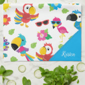 美しい熱帯鳥のパラダイスカラフルパターン キッチンタオル (折り畳み)