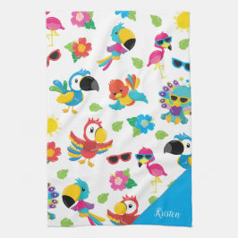 美しい熱帯鳥のパラダイスカラフルパターン キッチンタオル