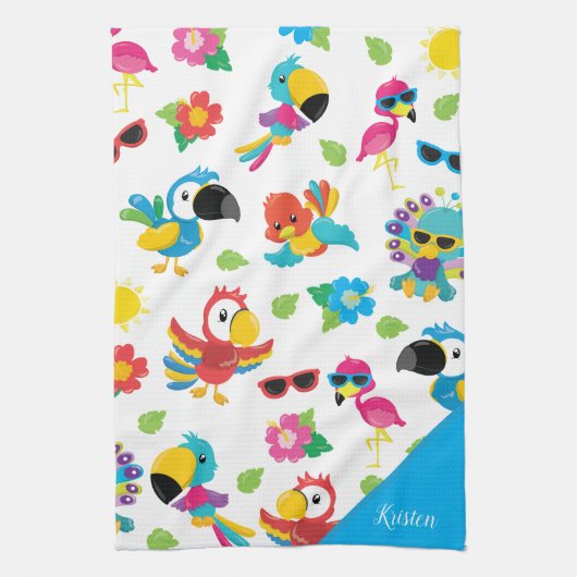 美しい熱帯鳥のパラダイスカラフルパターン キッチンタオル (縦)