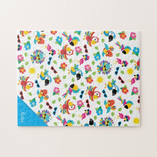 美しい熱帯鳥のパラダイスカラフルパターン ジグソーパズル (横)