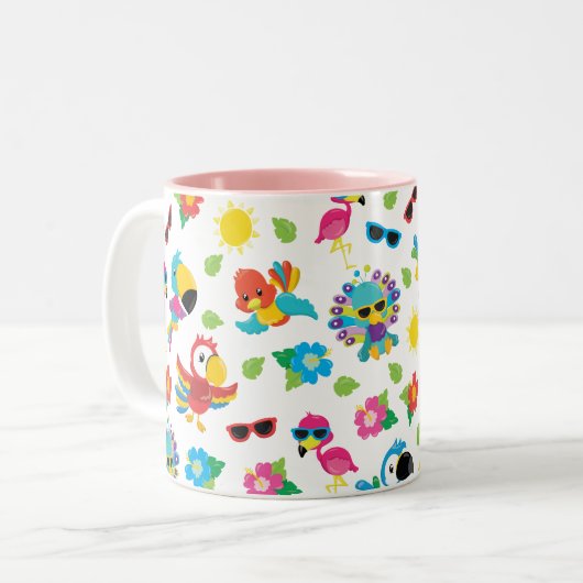 美しい熱帯鳥のパラダイスカラフルパターン ツートーンマグカップ (正面左)