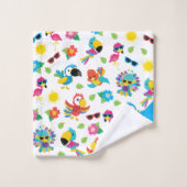 美しい熱帯鳥のパラダイスカラフルパターン バスタオルセット (ウォッシュタオル)