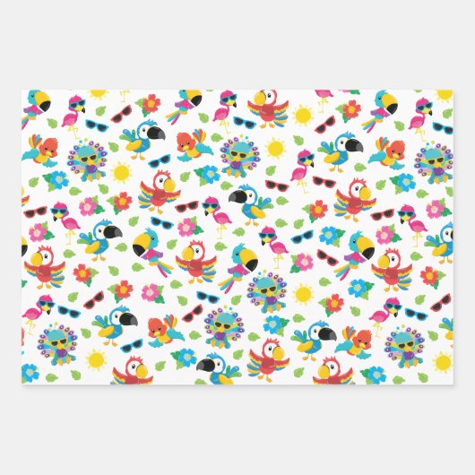 美しい熱帯鳥のパラダイスカラフルパターン ラッピングペーパーシート (正面2)