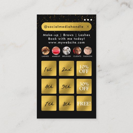 美しい爪、 ネイルソーシャルメディアブラック金ゴールドロイヤリティカード 名刺 (裏面)