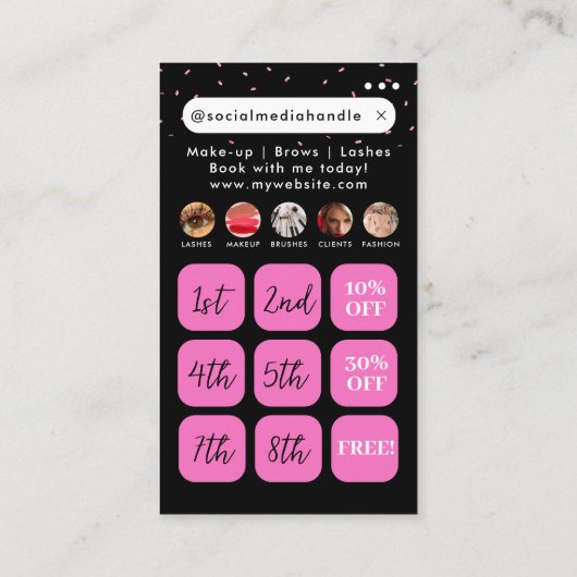 美しい爪、 ネイルソーシャルメディア黒ピンクロイヤリティカード 名刺 (裏面)