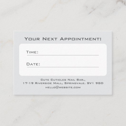 美しい爪、 ネイル爪、 ネイルバーアポイントメントカード 名刺 (裏面)
