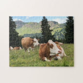 美しい牛と牧草地の自然写真 ジグソーパズル (横)