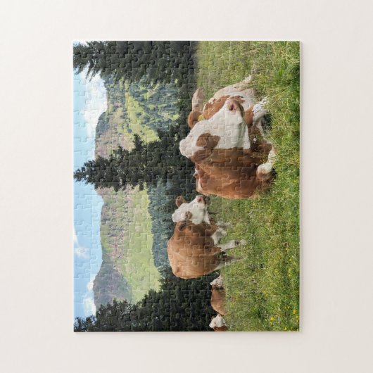 美しい牛と牧草地の自然写真 ジグソーパズル (縦)