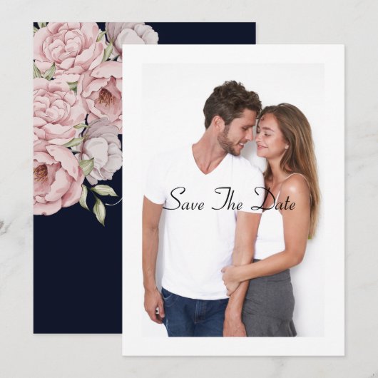 美しい牡丹の「Save the Date」ウェディングカード 招待状 (正面/裏面)