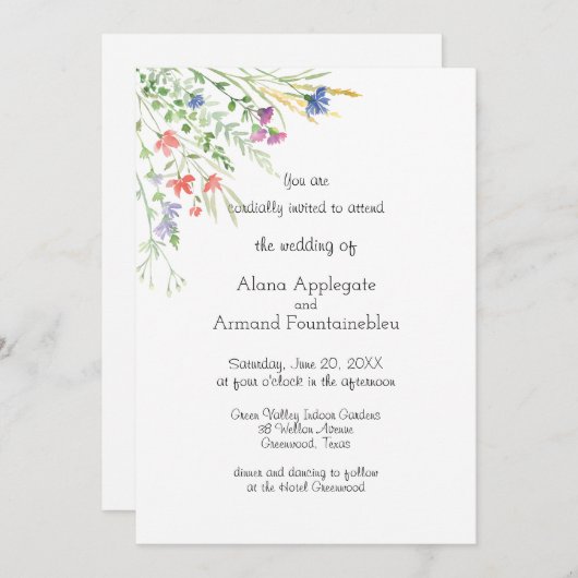 美しい牧草地の水の色ワイルドフラワー招待状 招待状 (正面/裏面)