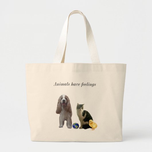 美しい犬と縞猫とひよこ ラージトートバッグ (正面)