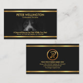 美しい犬モチーフの金ゴールドペットシストライプッター 名刺 (正面/裏面)