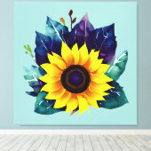 美しい独身のオープンヒマワリ キャンバスプリント (インサイチュ (ウッドフロア))