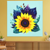 美しい独身のオープンヒマワリ キャンバスプリント (インサイチュ (リビング))