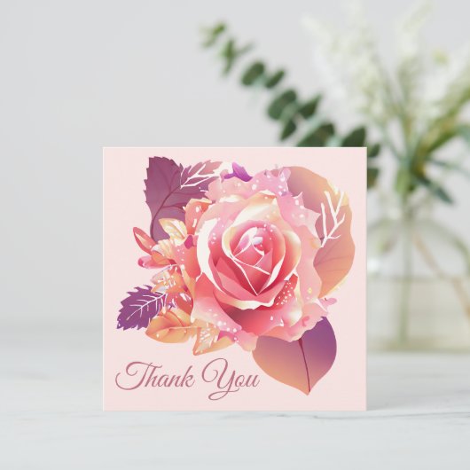 美しい独身のピンクのバラ サンキューカード (スタンド正面)