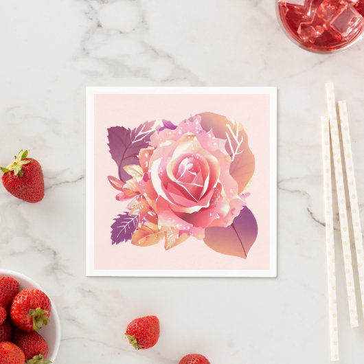 美しい独身のピンクのバラ スタンダードカクテルナプキン (インサイチュ)