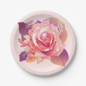 美しい独身のピンクのバラ ペーパープレート (正面)