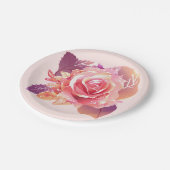 美しい独身のピンクのバラ ペーパープレート (アングル)