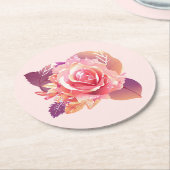 美しい独身のピンクのバラ ラウンドペーパーコースター (アングル)