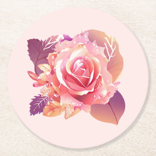 美しい独身のピンクのバラ ラウンドペーパーコースター (正面)