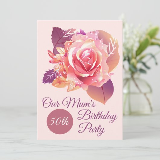 美しい独身のピンクのバラ 招待状 (スタンド正面)