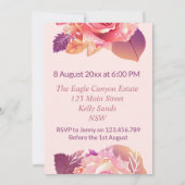 美しい独身のピンクのバラ 招待状 (裏面)